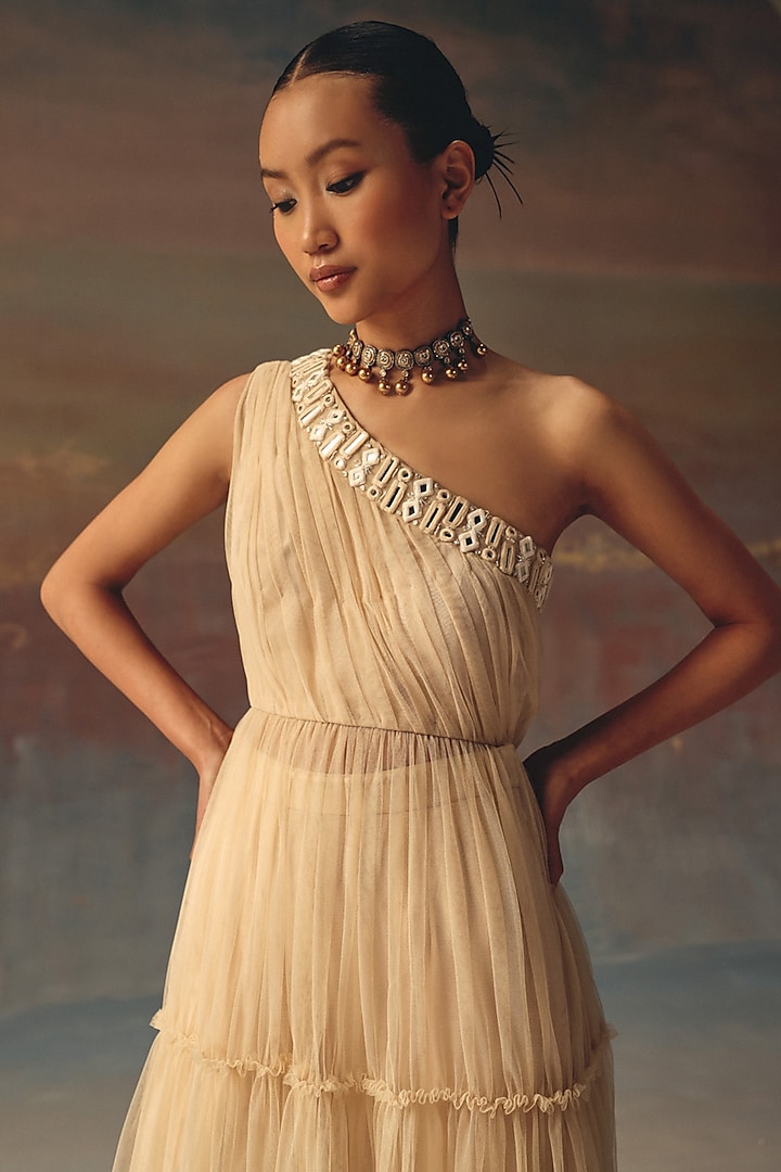 Peach Soft Net Mirror Embellished Palazzo Pants by Twenty Nine at Pernia's Pop Up Shop