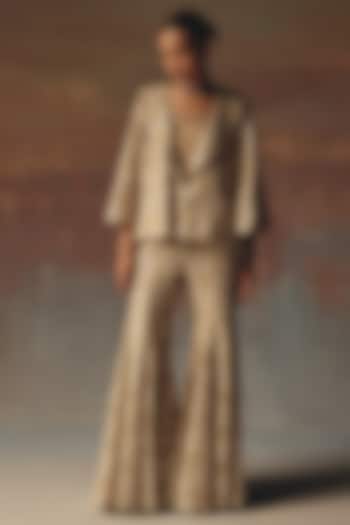 Gold Georgette Chikankari Embroidered A-Line Blazer by Twenty Nine at Pernia's Pop Up Shop