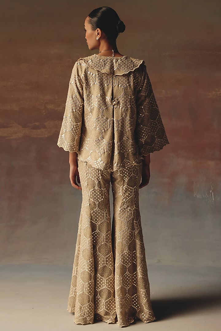Gold Georgette Chikankari Embroidered A-Line Blazer by Twenty Nine at Pernia's Pop Up Shop