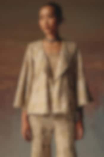 Gold Georgette Chikankari Embroidered A-Line Blazer by Twenty Nine at Pernia's Pop Up Shop