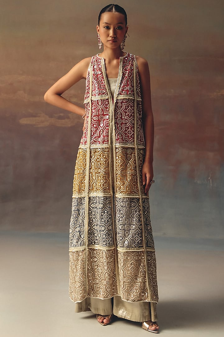 Multi-Colored Soft Net Mirror Work Overlay by Twenty Nine at Pernia's Pop Up Shop