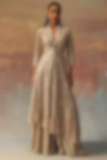 Golden Georgette Mirror Work Sharara by Twenty Nine at Pernia's Pop Up Shop