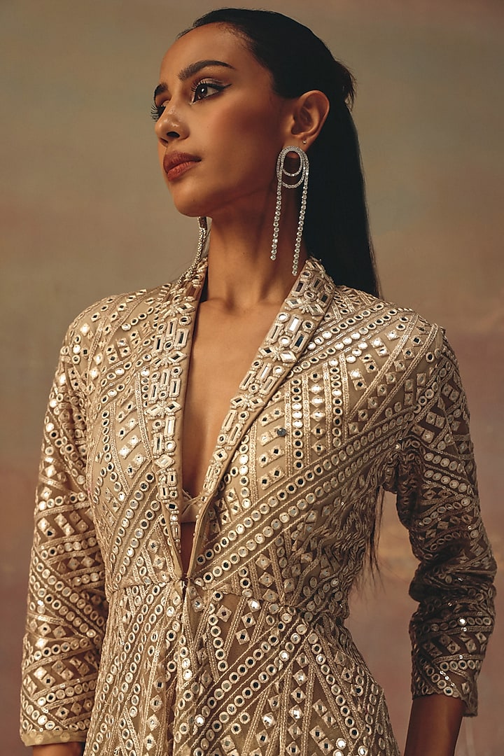 Golden Georgette Mirror Work Sharara by Twenty Nine at Pernia's Pop Up Shop