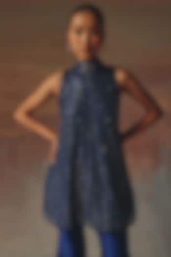 Blue Soft Net Mirror Work A-Line Top by Twenty Nine at Pernia's Pop Up Shop