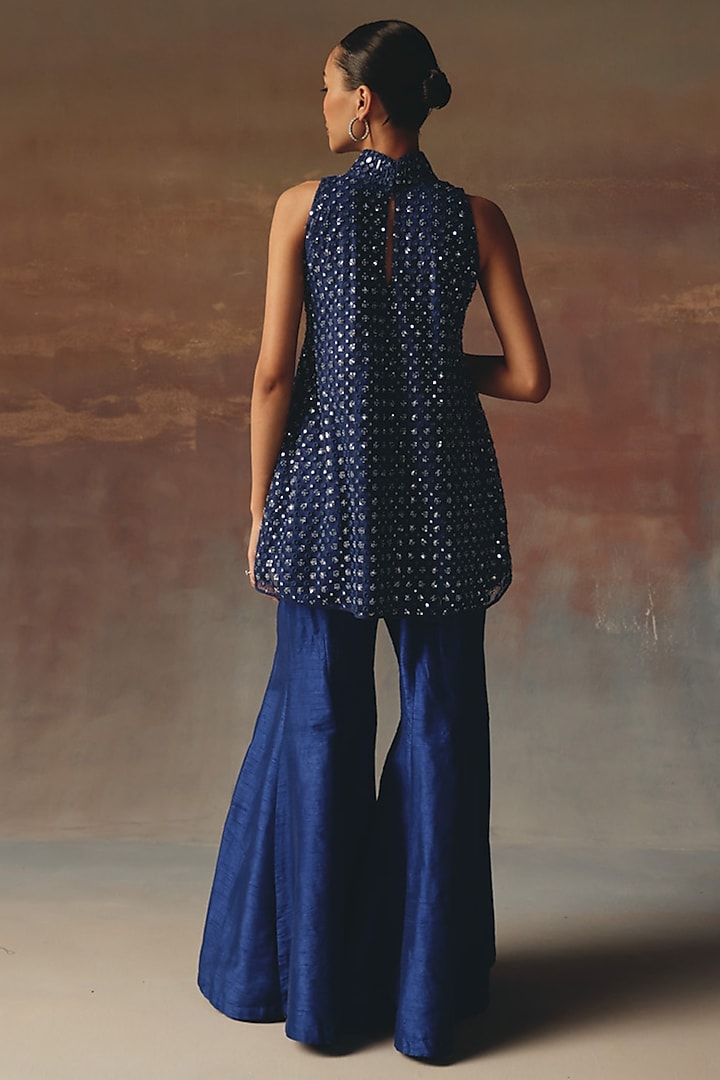 Blue Soft Net Mirror Work A-Line Top by Twenty Nine at Pernia's Pop Up Shop