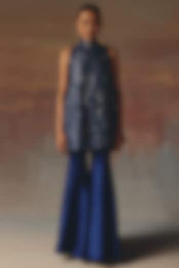 Blue Dupion Bell-Bottom Pants by Twenty Nine at Pernia's Pop Up Shop