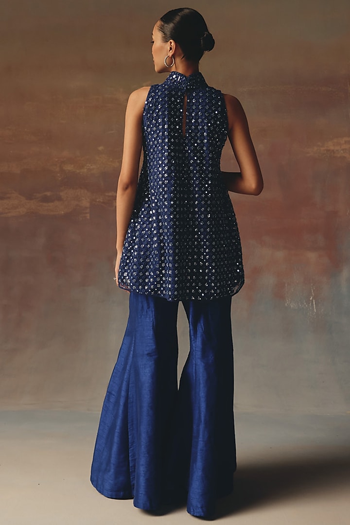 Blue Dupion Bell-Bottom Pants by Twenty Nine at Pernia's Pop Up Shop