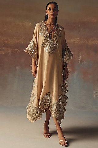 Peach Tissue Mirror Work Kaftan by Twenty Nine
