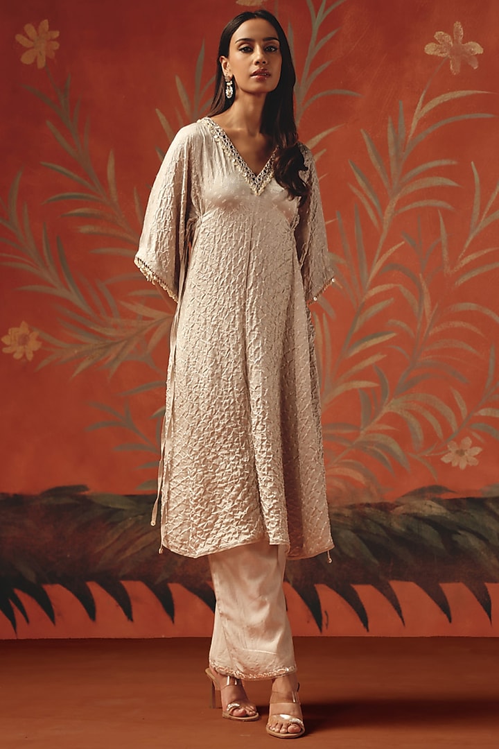 Moon Dust Gajji Silk Bandhani Mirror Work Kurta by Twenty Nine at Pernia's Pop Up Shop