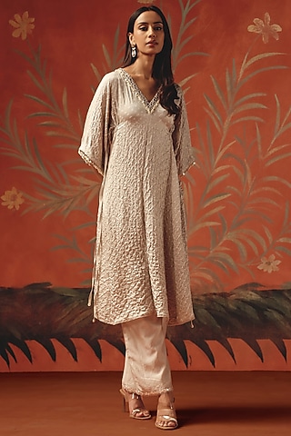 Moon Dust Gajji Silk Bandhani Mirror Work Kurta by Twenty Nine