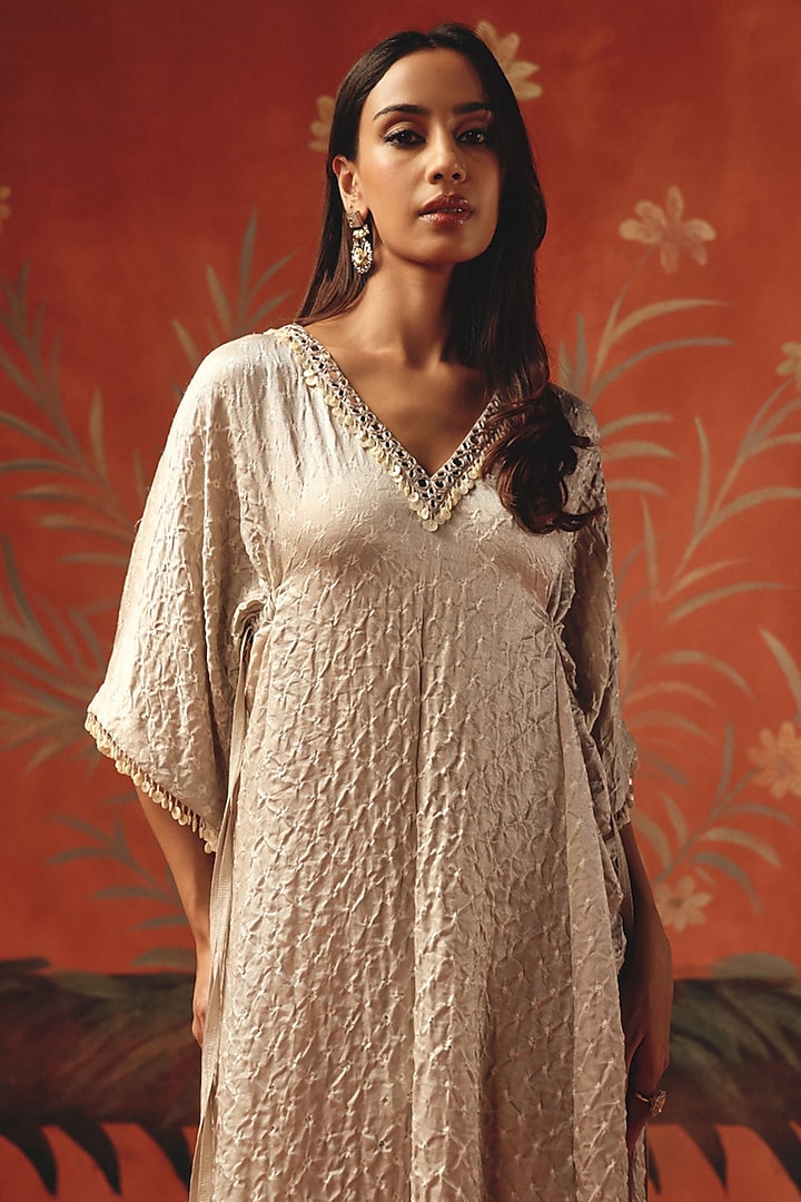 Moon Dust Gajji Silk Bandhani Mirror Work Kurta by Twenty Nine at Pernia's Pop Up Shop