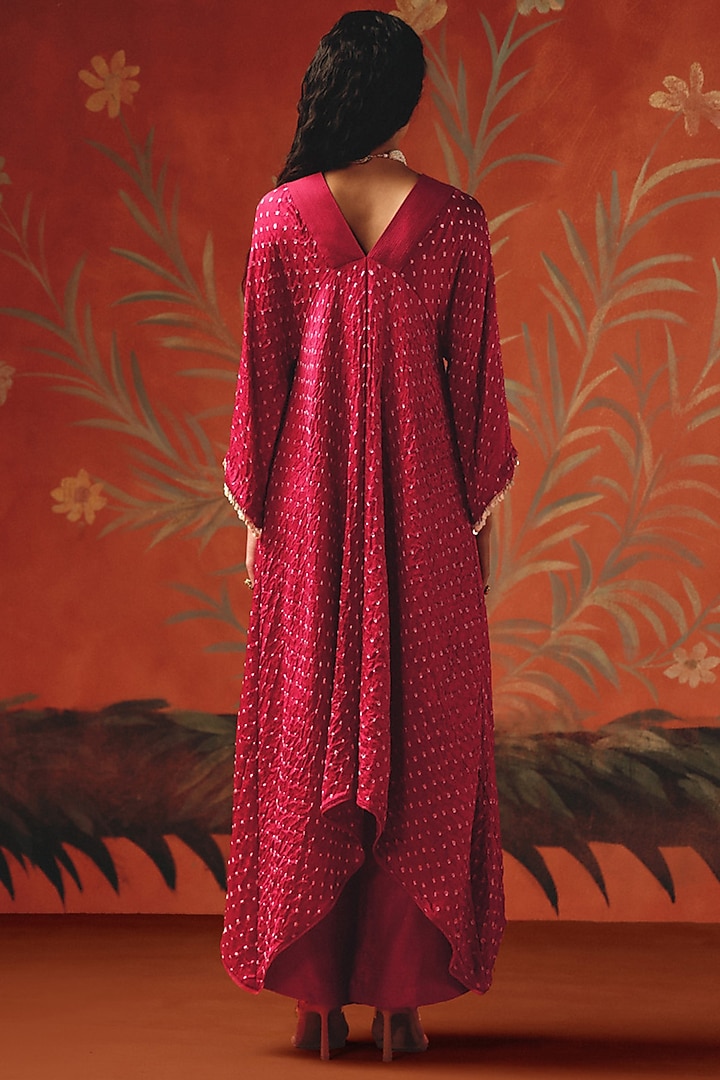 Wild Berry Gajji Silk Bandhani Mirror Work Kurta by Twenty Nine at Pernia's Pop Up Shop