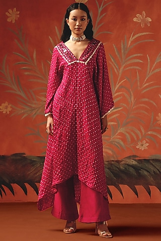 Wild Berry Organic Chanderi Palazzo Pants by Twenty Nine