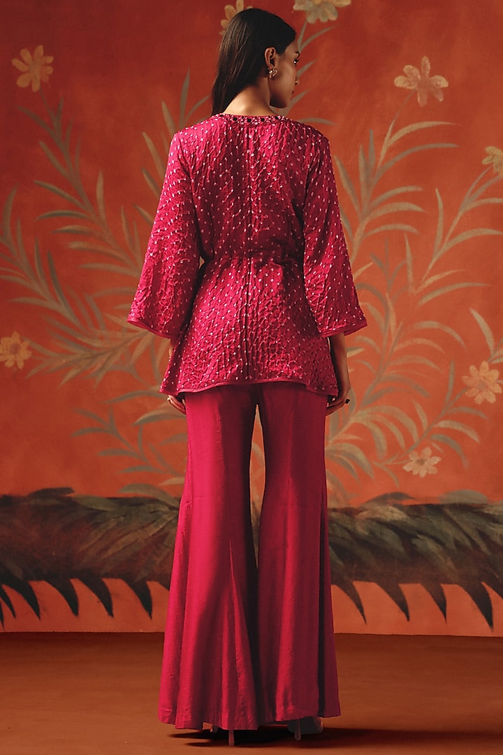 Wild Berry Gajji Silk Bandhani Mirror Work Peplum Top by Twenty Nine at Pernia's Pop Up Shop