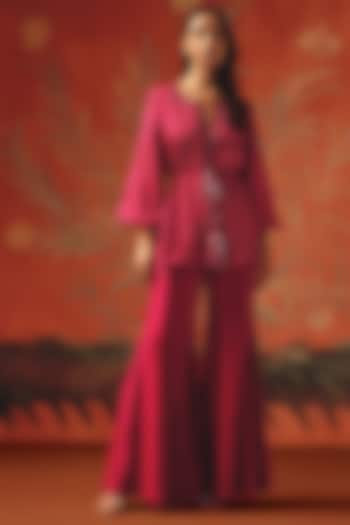 Wild Berry Linen Satin Boot-Cut Pants by Twenty Nine at Pernia's Pop Up Shop