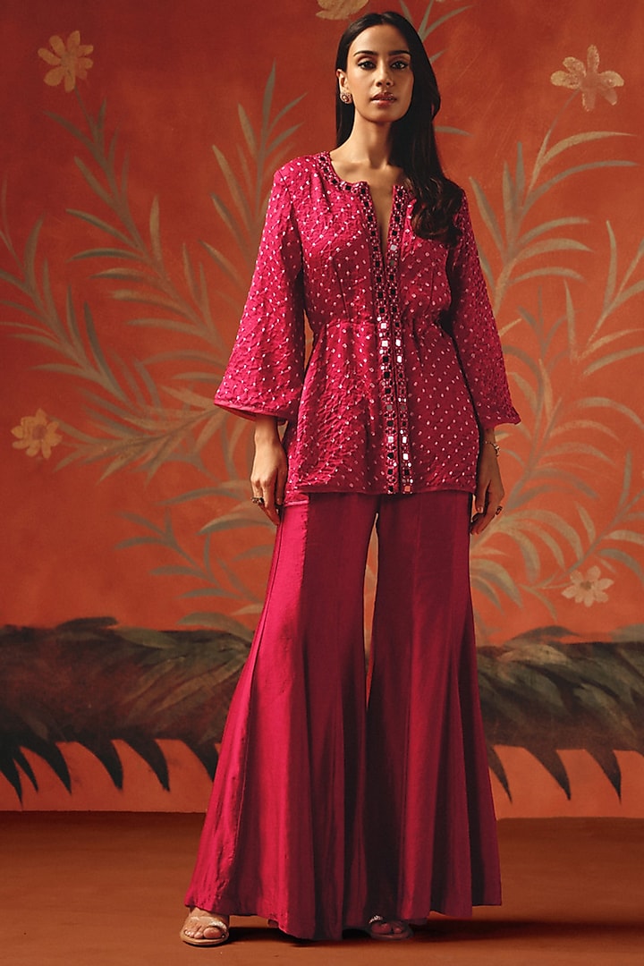 Wild Berry Linen Satin Boot-Cut Pants by Twenty Nine at Pernia's Pop Up Shop