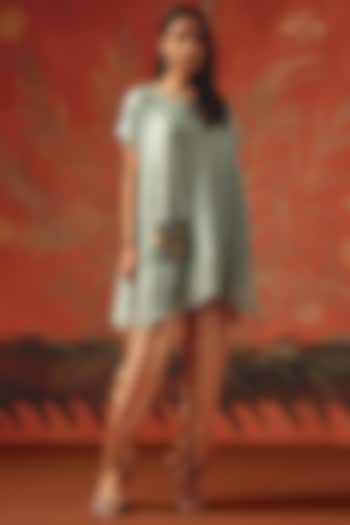 Sea Foam Gajji Silk Bandhani Embroidered Top by Twenty Nine at Pernia's Pop Up Shop