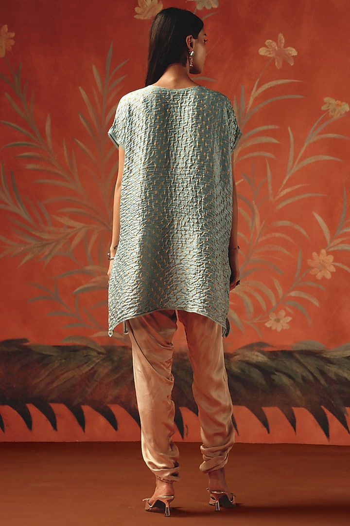 Sea Foam Gajji Silk Bandhani Embroidered Top by Twenty Nine at Pernia's Pop Up Shop