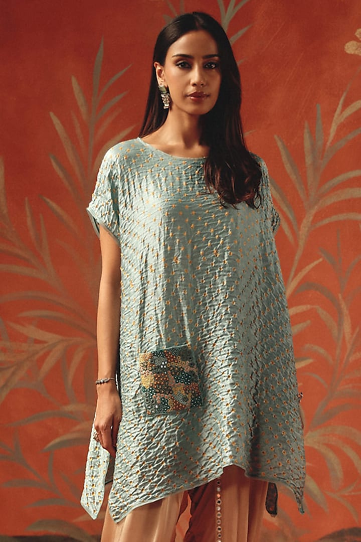 Taupe Satin Mirror Work Dhoti by Twenty Nine at Pernia's Pop Up Shop