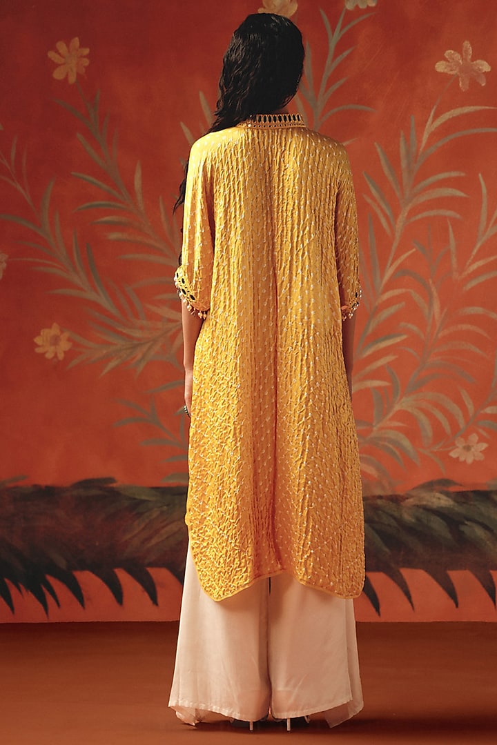 Honeycomb Gajji Silk Bandhani Mirror Work Kurta by Twenty Nine at Pernia's Pop Up Shop