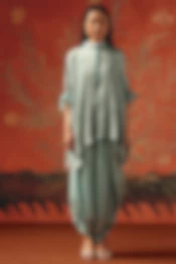 Sea Foam Modal Satin Mirror Work Dhoti by Twenty Nine at Pernia's Pop Up Shop