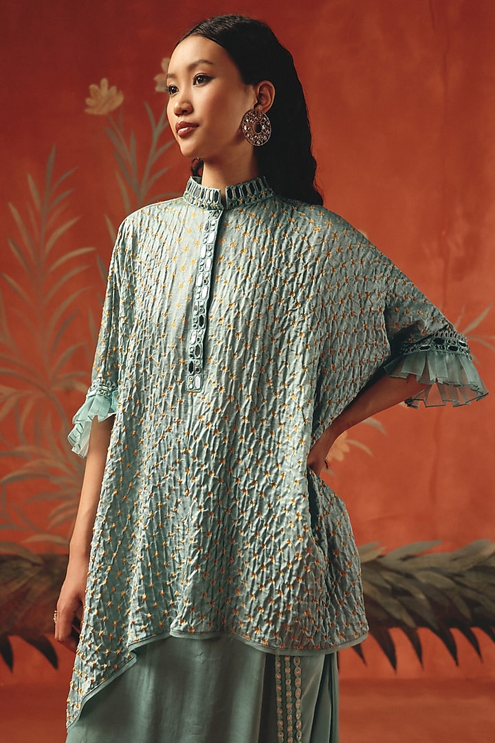 Sea Foam Modal Satin Mirror Work Dhoti by Twenty Nine at Pernia's Pop Up Shop