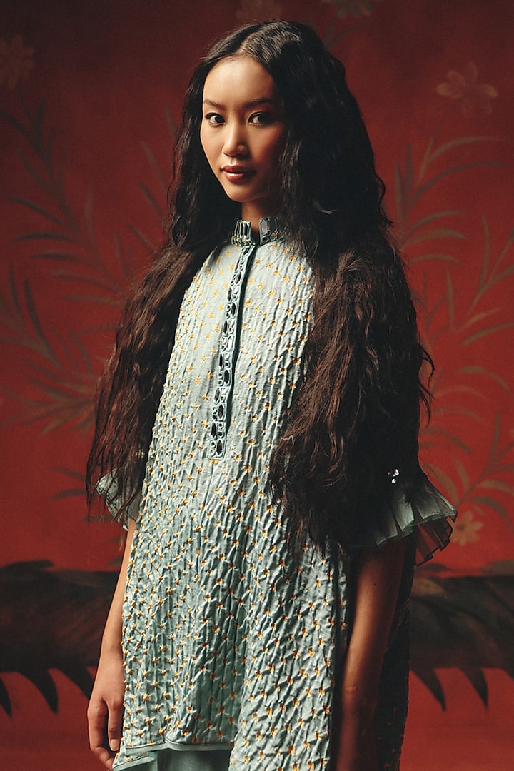 Sea Foam Modal Satin Mirror Work Dhoti by Twenty Nine at Pernia's Pop Up Shop