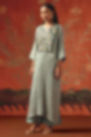 Sea Foam Gajji Silk Bandhani Embroidered Kaftan Kurta by Twenty Nine at Pernia's Pop Up Shop