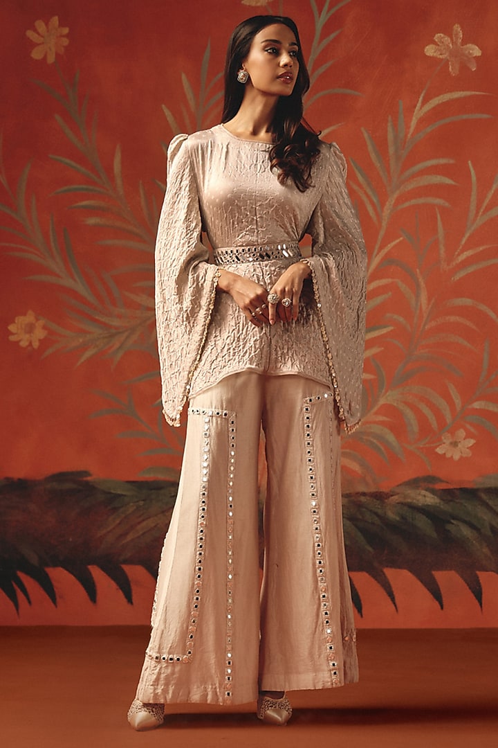 Moon Dust Gajji Silk Bandhani Peplum Flared Top by Twenty Nine at Pernia's Pop Up Shop