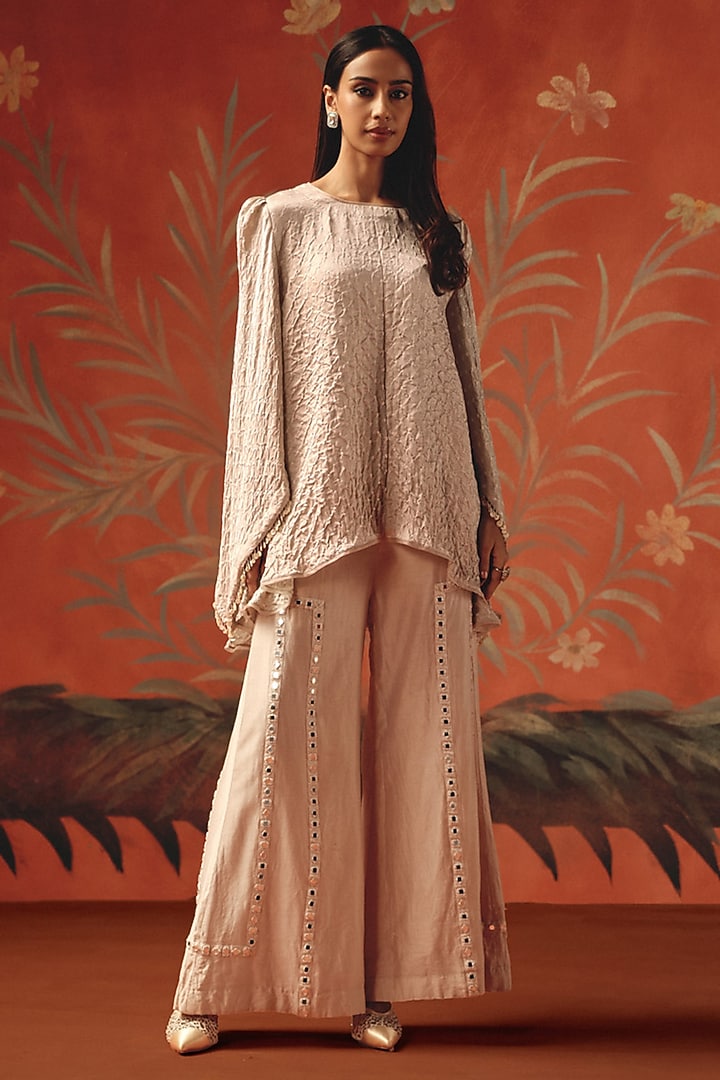 Moon Dust Gajji Silk Bandhani Peplum Flared Top by Twenty Nine at Pernia's Pop Up Shop