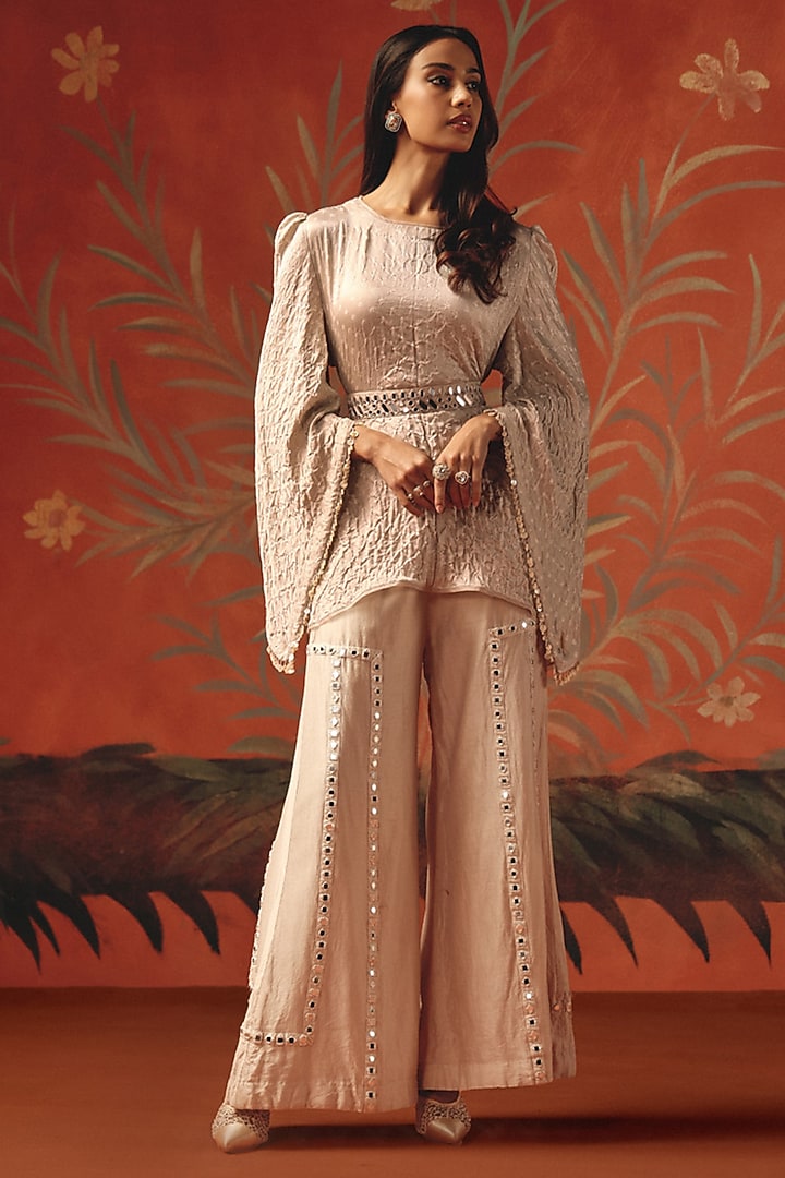 Moon Dust Chanderi Silk Mirrorwork Palazzo by Twenty Nine at Pernia's Pop Up Shop