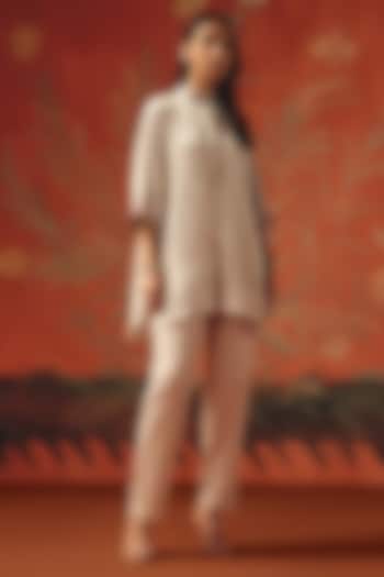 Moon Dust Gajji Silk Bandhani Mirror Work Oversized Shirt by Twenty Nine at Pernia's Pop Up Shop