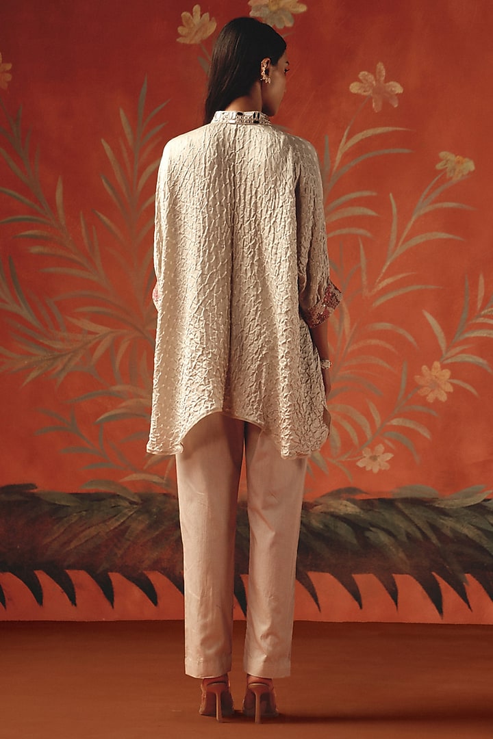 Moon Dust Gajji Silk Bandhani Mirror Work Oversized Shirt by Twenty Nine at Pernia's Pop Up Shop