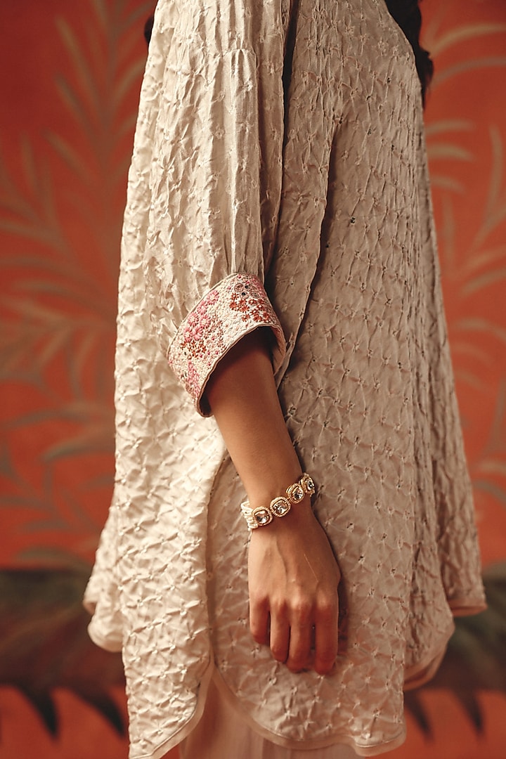 Moon Dust Gajji Silk Bandhani Mirror Work Oversized Shirt by Twenty Nine at Pernia's Pop Up Shop