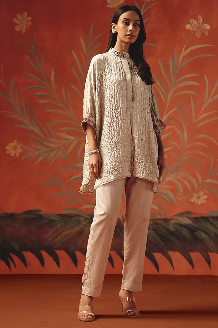 Moon Dust Chanderi Silk Cigarette Pants by Twenty Nine at Pernia's Pop Up Shop