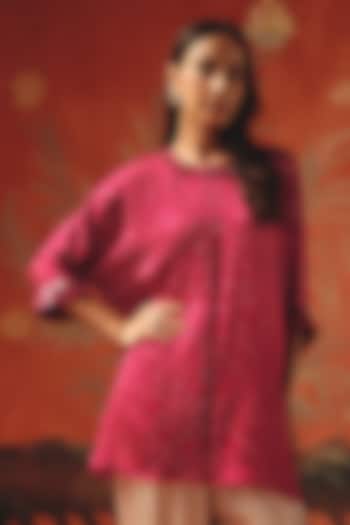 Ivory Gajji Silk Bandhani Mirrorwork Tunic Top by Twenty Nine at Pernia's Pop Up Shop