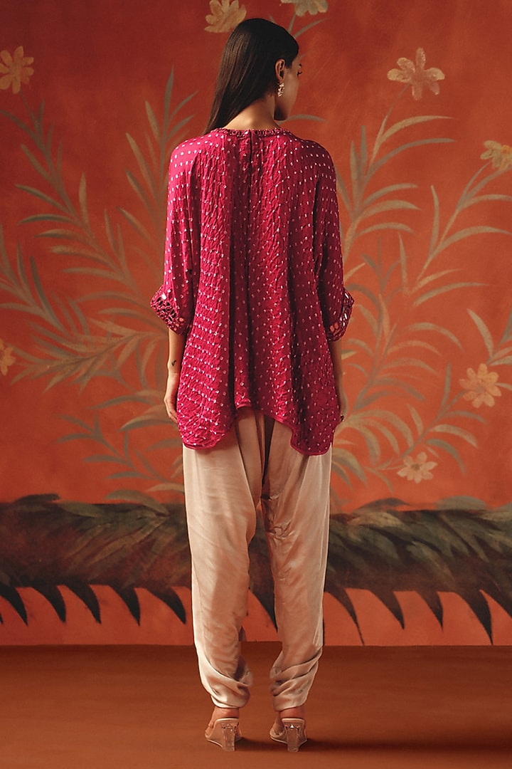 Ivory Gajji Silk Bandhani Mirrorwork Tunic Top by Twenty Nine at Pernia's Pop Up Shop