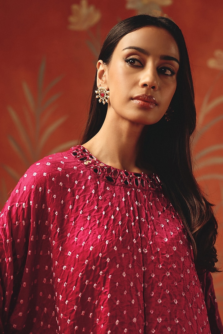 Ivory Gajji Silk Bandhani Mirrorwork Tunic Top by Twenty Nine at Pernia's Pop Up Shop