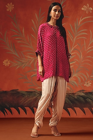 Wild Berry Satin Tulip Dhoti by Twenty Nine