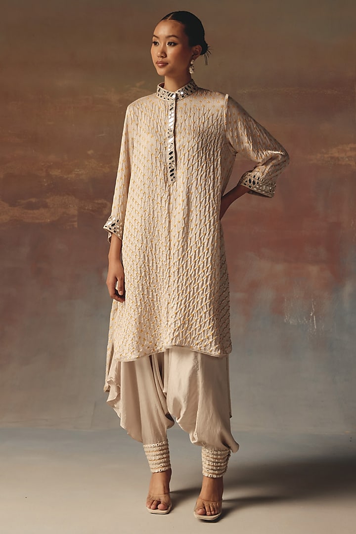 Moon Dust Gajji Silk Bandhani Mirror Work Shirt Kurta by Twenty Nine at Pernia's Pop Up Shop