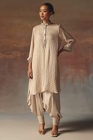 Moon Dust Gajji Silk Bandhani Mirror Work Shirt Kurta by Twenty Nine
