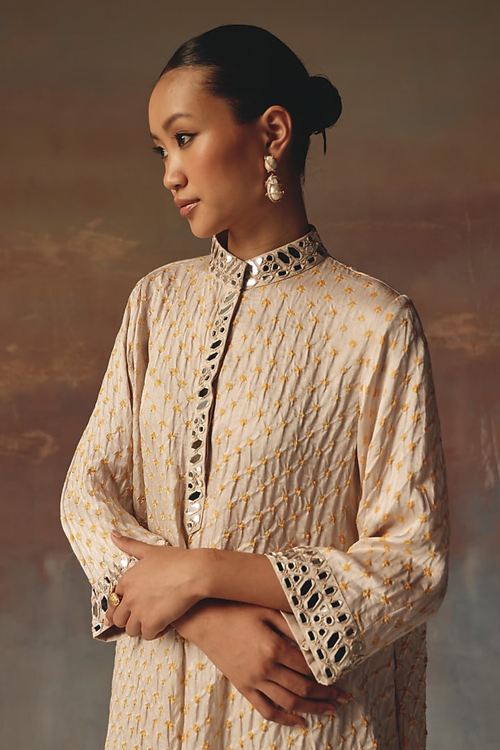 Moon Dust Gajji Silk Bandhani Mirror Work Shirt Kurta by Twenty Nine at Pernia's Pop Up Shop