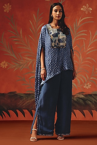 Twilight Gajji Silk Bandhani Mirror Work Round Cape by Twenty Nine
