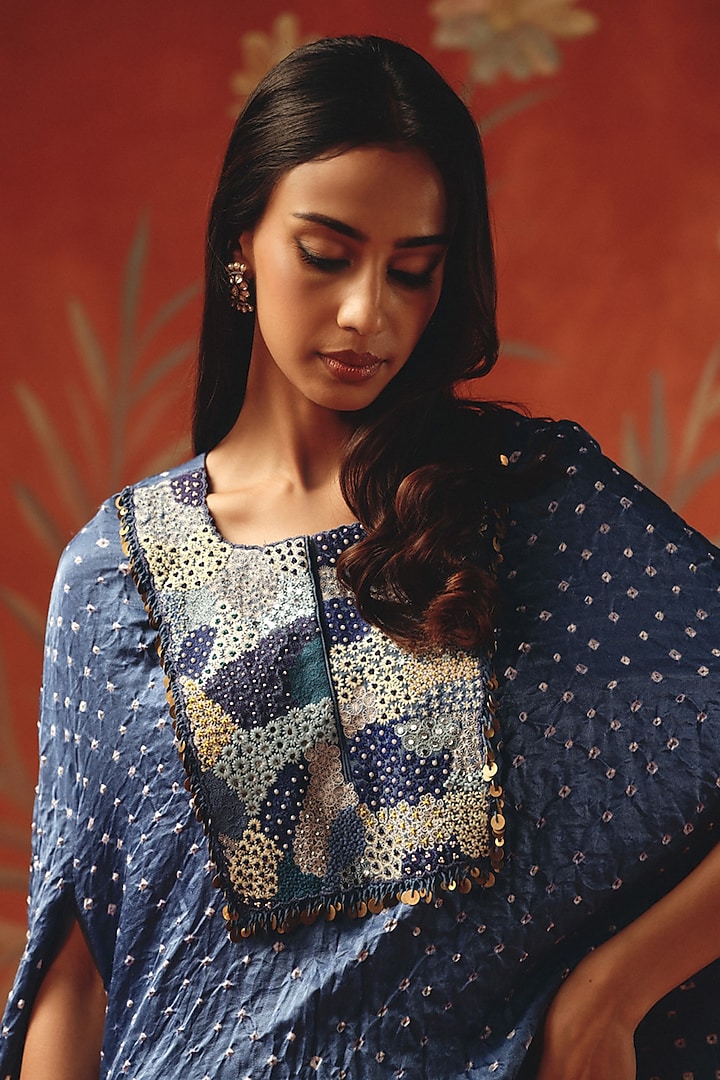 Twilight Gajji Silk Bandhani Mirror Work Round Cape by Twenty Nine at Pernia's Pop Up Shop
