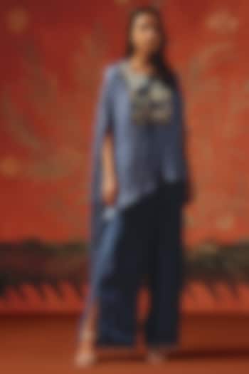 Twilight Tulle Satin Mirror Work Slit Pants by Twenty Nine at Pernia's Pop Up Shop