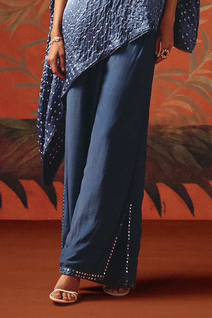 Twilight Tulle Satin Mirror Work Slit Pants by Twenty Nine at Pernia's Pop Up Shop