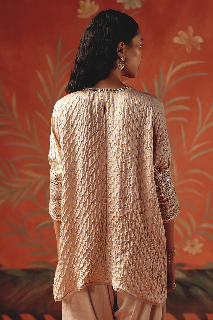 Moon Dust Gajji Silk Bandhani Mirror Work Tunic Top by Twenty Nine at Pernia's Pop Up Shop