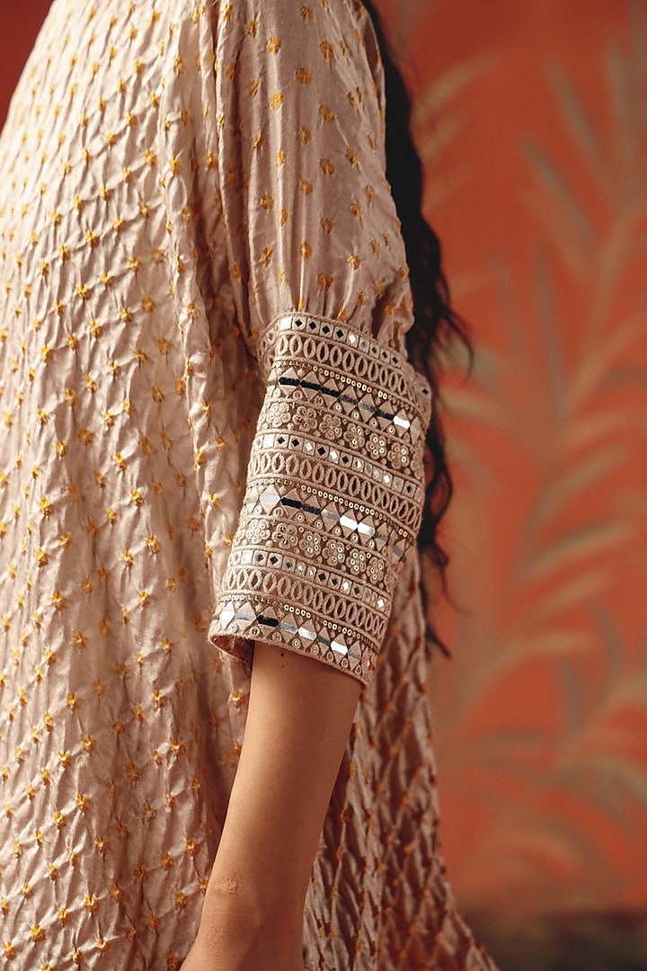 Moon Dust Gajji Silk Bandhani Mirror Work Tunic Top by Twenty Nine at Pernia's Pop Up Shop