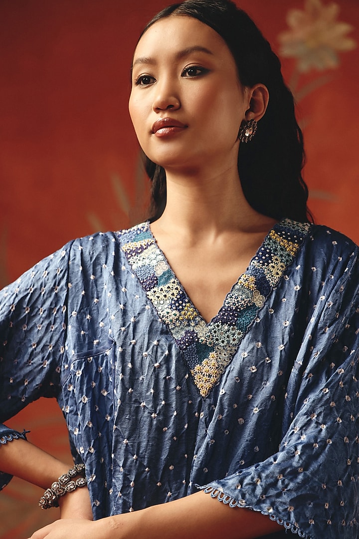 Twilight Gajji Silk Bandhani Resham Embroidered Tunic Kurta by Twenty Nine at Pernia's Pop Up Shop