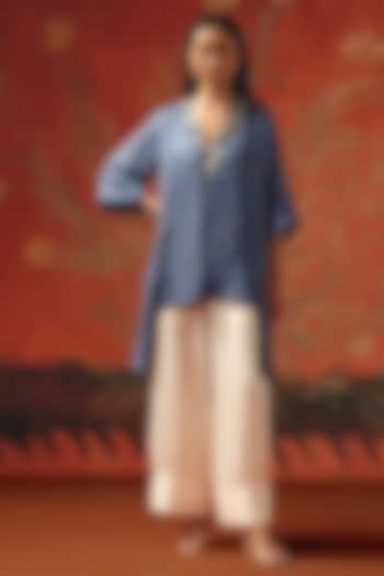 Ivory Tulle Satin Mirror Work Palazzo by Twenty Nine at Pernia's Pop Up Shop